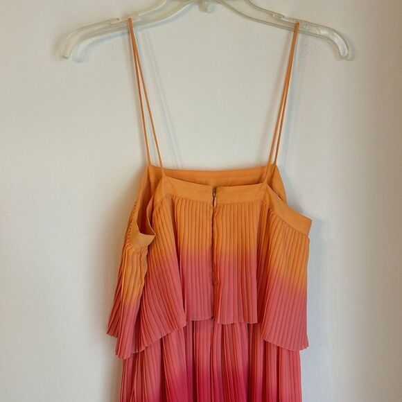 Leith Women’s Ombré gradient tiered pleated orange pink raspberry dress Small! - Picture 5 of 9